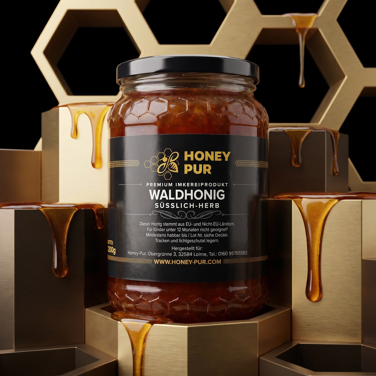 Echt Wald-Honig im Honigglas 1,2 KG Bienenhonig Naturprodukt ohne Zusätze