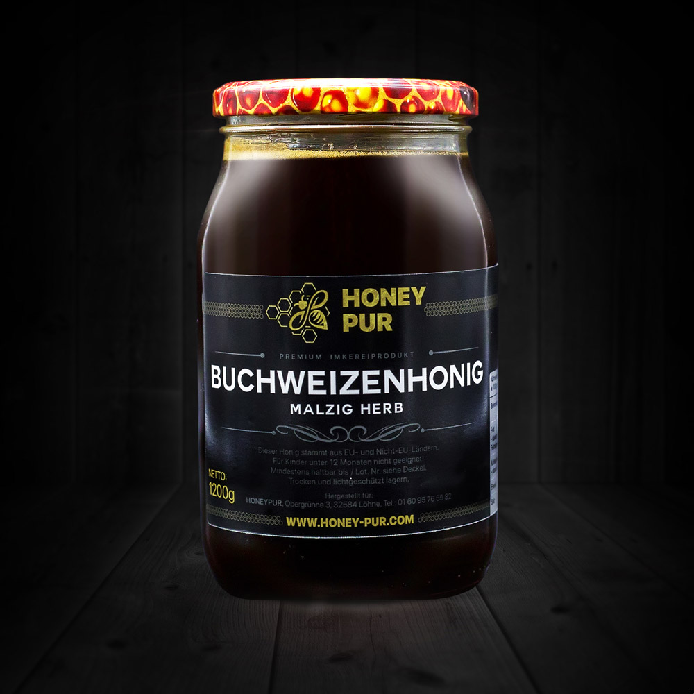 Echt Buchweizen-Honig im Honigglas 1,2 KG Bienenhonig Naturprodukt ohne Zusätze