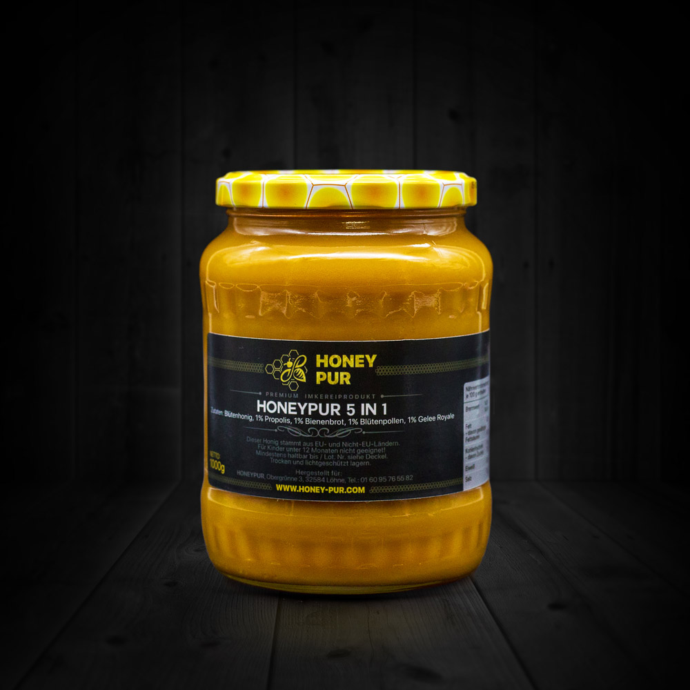 5in1 Honig 1 KG mit Propolis, Gelée Royale, Blütenpollen, Bienenbrot